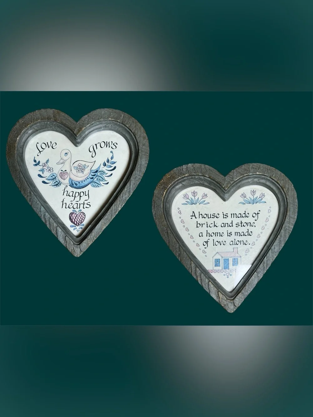 Heart-Shaped Wall Plaques with home Love Quotes - White and Blue goose